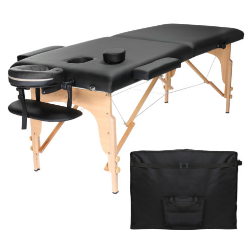 Wooden two section portable massage table with adjustable height and carrying bag