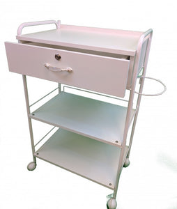 Aesthetic 3 Shelve white Trolley with Lockable drawer and Mag Lamp Attachment Holder and Towel Holder