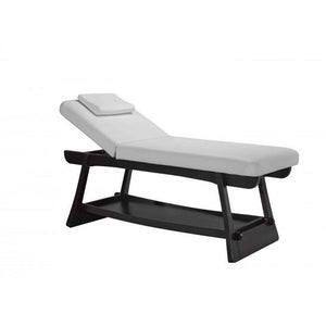 Solid wood stationary Spa Massage bed with reclined back in Pure White color